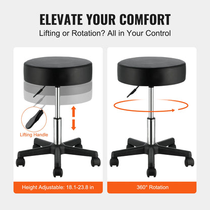 Rolling Stool - Stoel - Kruk - Rolling Stool - Zadelkruk - 40 cm Diameter - Rolling Ronde Kruk - Verstelbaar - 5 Zwenkwielen - voor Bar Salon Kantoor
