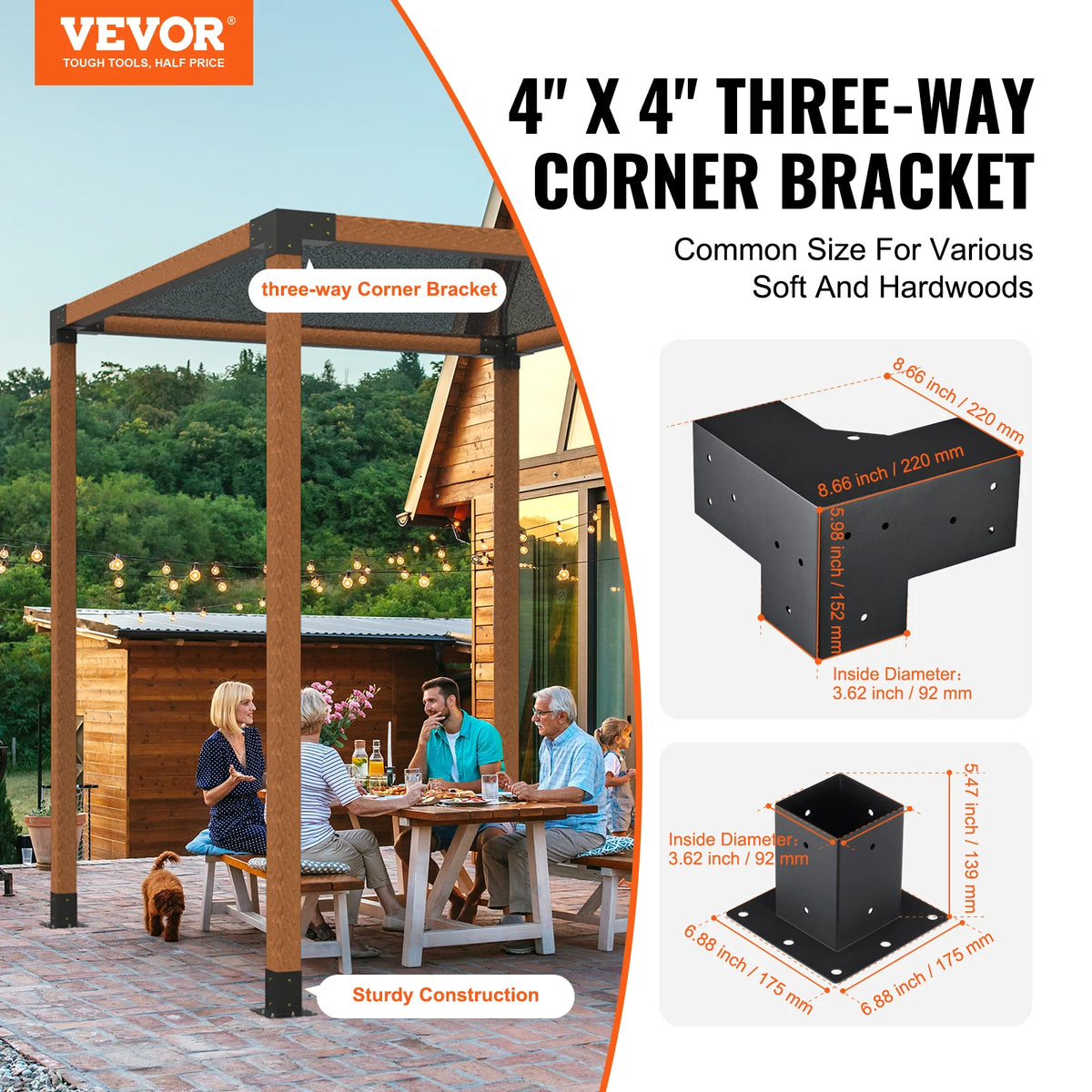 Hoekankers - Hoekconnectoren - Pergolabeugelset - Metaal - DIY Post Base Kit - 6x6in - 8st - Zwart