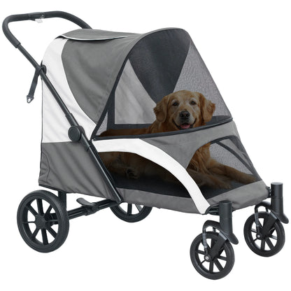 Hondenwagen voor Grote Honden – Honden Buggy – Hondentrolley – Huisdiershuttle – Wandelwagen Hond – Geschikt tot 30 kg – Inklapbaar met Afneembare Wielen - Donkergrijs