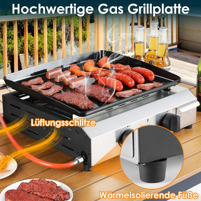3-Pits Gasbarbecue – Compacte Grill – Tafelbarbecue – Buitenbarbecue – Gietijzeren Grillplaat 57x36 Cm – Roestvrijstalen Branders – Inklapbare Poten