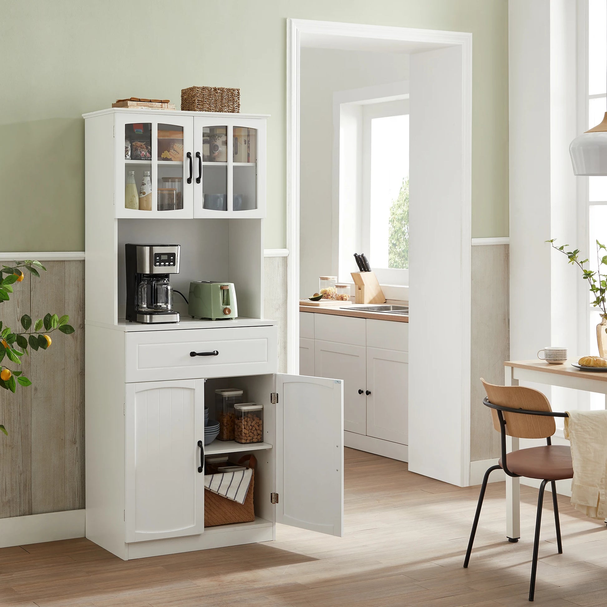 Buffetkast - Barkast - Keukenkasten - Buffetkasten - met Verstelbare Legplanken - Multifunctionele Opbergkast voor Keuken, Woonkamer of Hal - Wit - QUORE