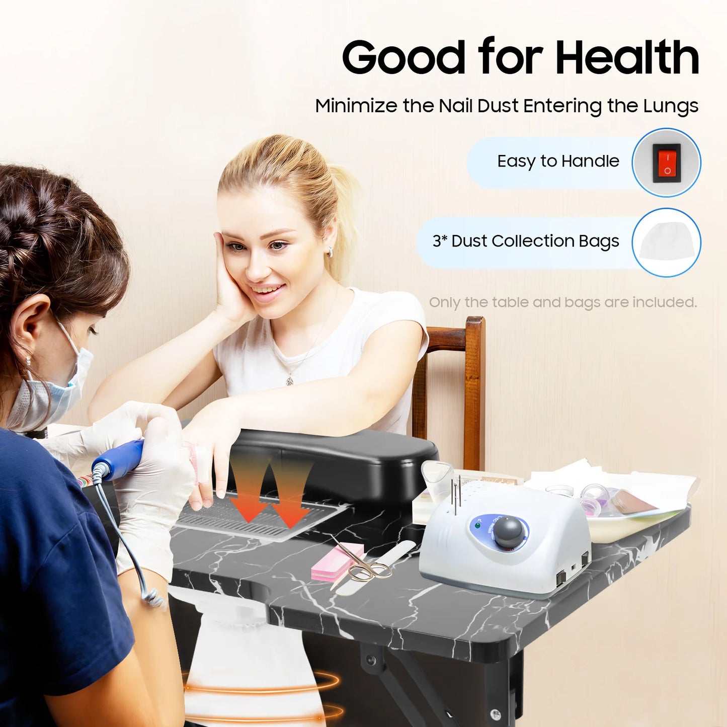 Nageltafel – Manicuretafel – Draagbare Tafel – Inklapbare Werktafel – Stofafzuiging Met Ventilator – 94x48 Cm Oppervlak - QUORE