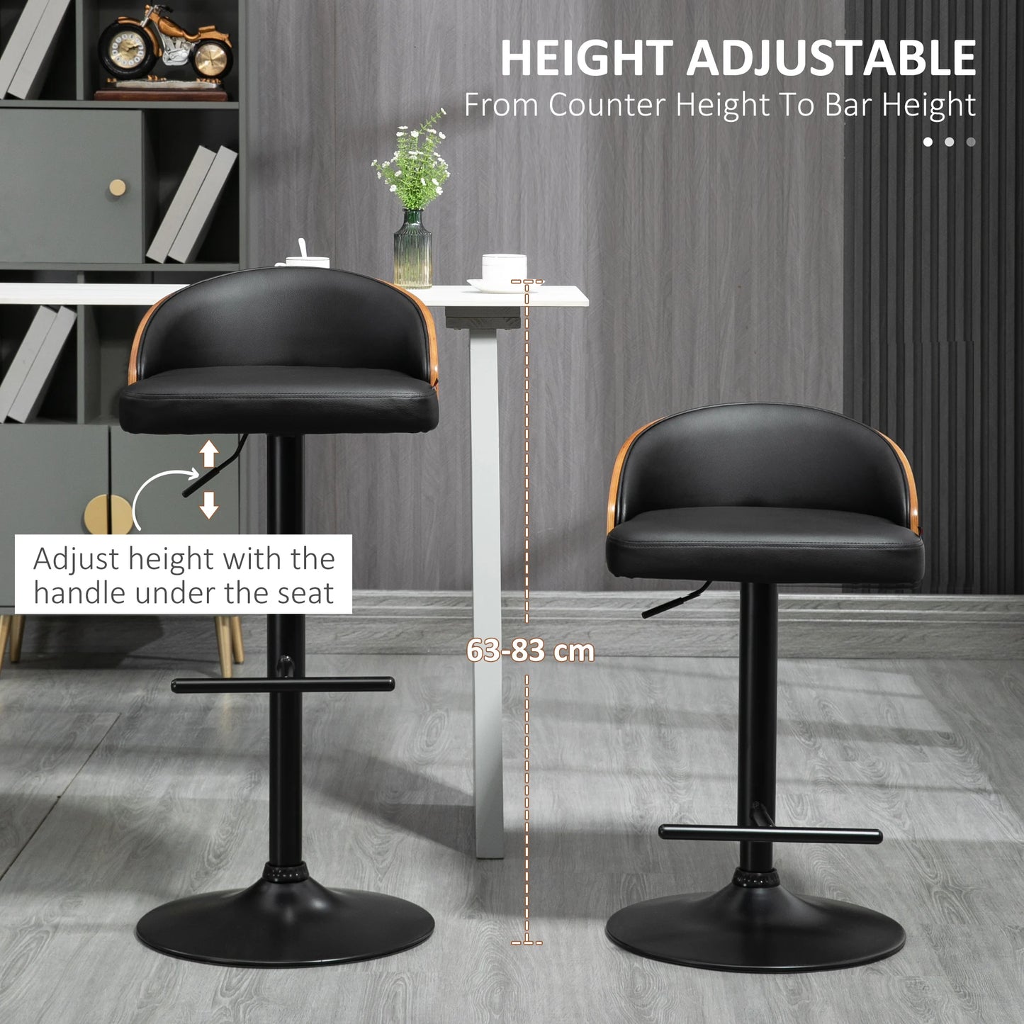 Barkrukken – Barstoelen – Keukenkrukken – Hoge Stoelen – Barkruk Set – Verstelbare Zithoogte – 360° Draaibaar Kunstlederen Zitvlak - Zwart en Koffiebruin