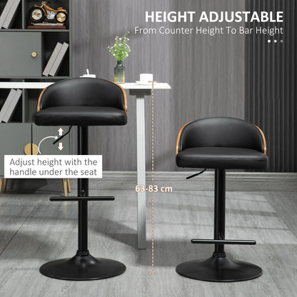 Barkrukken – Barstoelen – Keukenkrukken – Hoge Stoelen – Barkruk Set – Verstelbare Zithoogte – 360° Draaibaar Kunstlederen Zitvlak - Zwart en Koffiebruin