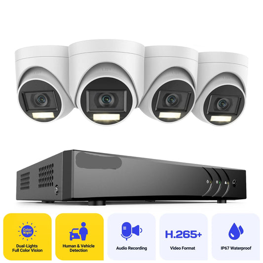Beveiligingscamera's - Camerabewaking - CCTV Camerasysteem - Waterdichte - 5MP - Slimme Dual-Light Technologie - 8CH NVR - Kleur- & IR Nachtzicht – Zonder Geïntegreerde HDD