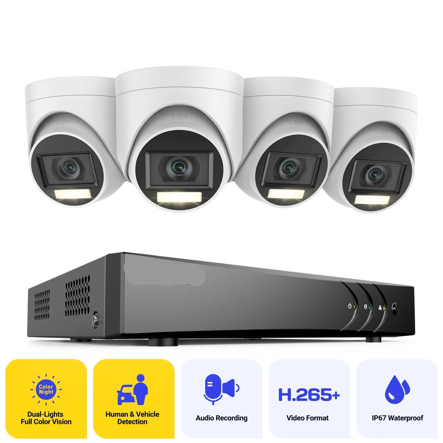 Beveiligingscamera's - Camerabewaking - CCTV Camerasysteem - Waterdichte - 5MP Resolutie - 8-Kanaals DVR & PIR Detectie - 4 Stuks Dome Camera’s - Geïntegreerde HDD van 1TB