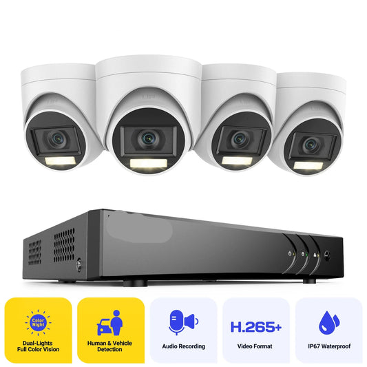 Beveiligingscamera's - Camerabewaking - CCTV Camerasysteem - Waterdichte - 5MP Resolutie - 8-Kanaals DVR & PIR Detectie - 4 Stuks Dome Camera’s - Geïntegreerde HDD van 4 TB