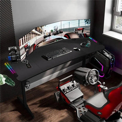 Groot laptopcomputerbureau - Gaming en Thuiskantoor - In Hoogte Verstelbaar - met Houder - 160CM - Rechthoekig Staand Bureau - Ergonomische Kantoorlifttafel - Zwart - QUORE
