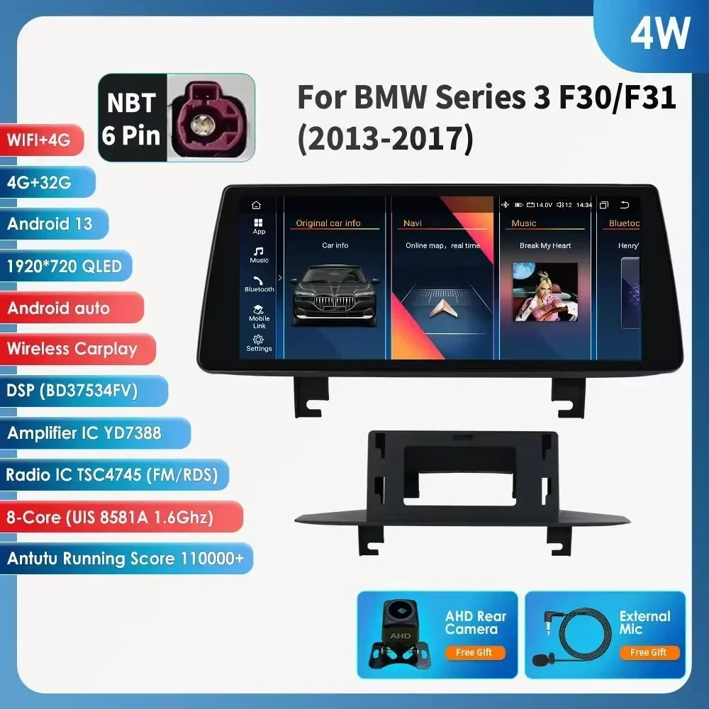 Hizpo 2 Din Car Radio for BMW 3 BMW 4 Series F30 F31 NBT Audio Multimedia Player CarPlay Android Auto GPS Bluetooth WIFI FM RDS