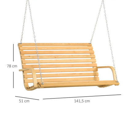 Tuin Bank - Tuinbank Hout - Tuinbanken - Garden Furniture - Houten 2-Persoons Hangende Schommelbank met Armleuningen - 141,5x51x78 cm - Natuurlijk Hout