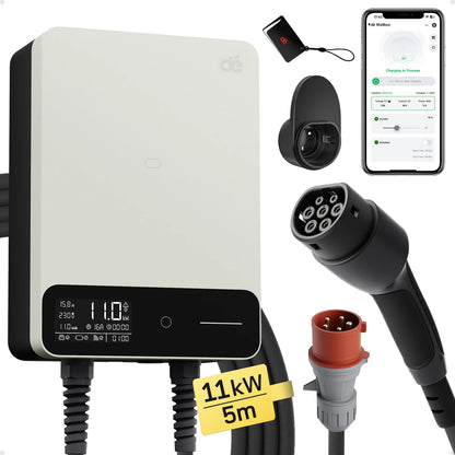 Wallbox 11kW – Oplaadpaal – EV Charger – Laadstation – Elektrische Auto Lader – 5 Meter Type 2 Kabel – Slim Laden Met App – Veiligheid Met Differentieel
