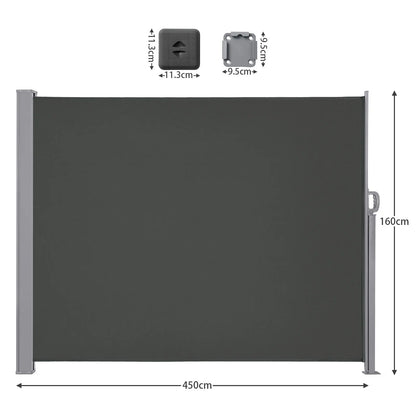 Zijdelingse Luifel – Balkonzeil – Terrasdoek – Privacy Scherm – Windscherm – Waterafstotend Polyester – Verstelbaar Frame - 160x450cm - Grijs