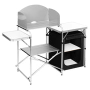 Camping cupboard - Camping kitchen - Camping kitchen - Cooking table - BBQ table - Cooking storage - White Black - Wind protection