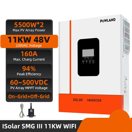 Hybride Zonne-omvormer – Solar Inverter – PV Omvormer – Accu Omvormer – Energieomvormer – 11 kW Vermogen – Wifi Met Dubbele MPPT