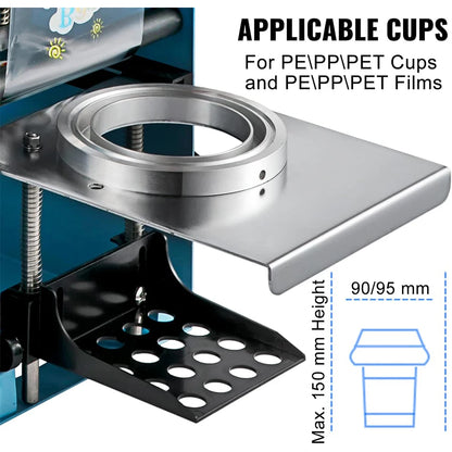 Handmatige Bekersluitmachine - Koolstofstaal en ABS - Maximum 500 Kop/Uur - Voor Drankrestaurants - Drankenfabrieken en Melktheewinkels - 27x27x65 - 220V -  Oranje