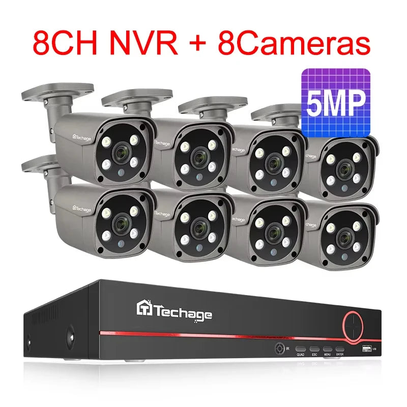8-kanaals 5MP POE CCTV Beveiligingssysteem – IP Camera Systeem – Video Surveillance Kit – Veiligheidscamera Set – Bewakingscamera – 4TB HDD Opslag – AI Gezichtsdetectie & Waterdicht IP66 - 8 Stuks - QUORE