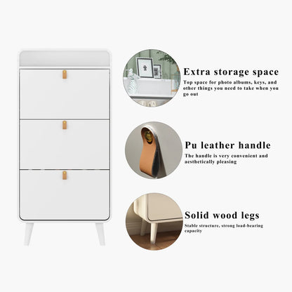 Schoenenrek – Smalle Schoenenkast – Schoenopberger – Schoenenkastje – 3 Uitklapbare Laden – Ruimtebesparend – MDF Met Houten Poten
