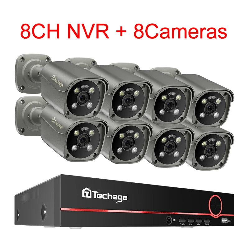Techage 4K Ultra HD 8MP Security POE NVR Kit Human Face Detect AI Smart Camera Outdoor Home CCTV Video Surveillance Camera Set - QUORE