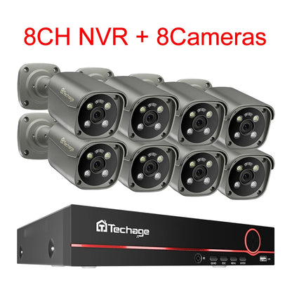 Techage 4K Ultra HD 8MP Security POE NVR Kit Human Face Detect AI Smart Camera Outdoor Home CCTV Video Surveillance Camera Set - QUORE