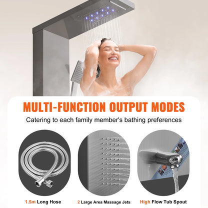Douche - Regendouche - Douchewand - Douchekolom - Douchepanelen - LED Douchepaneel - 5-in-1 - RVS - Douchezuil met Massagejets - Zilver