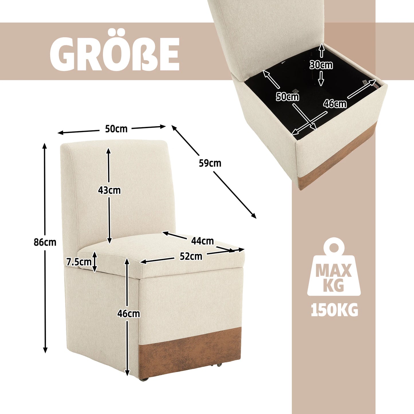 Eetkamerstoelen – Stoelen Met Wieltjes – Draaistoelen – Opbergbank Stoelen – Gestoffeerde Stoelen – Met Verborgen Opbergruimte – Comfortabele Linnen Bekleding