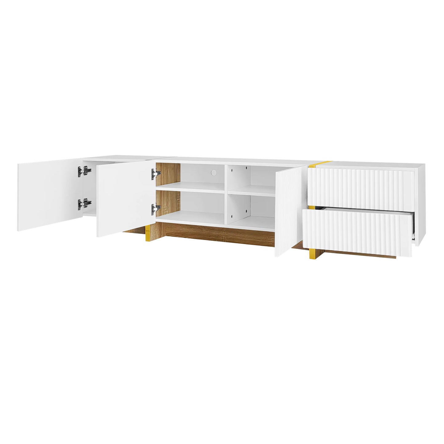 Comanlai 190cm TV Cabinet with 3 Doors and 2 Drawers,High-gloss TV Cabinet with Color-blocked Legs,Modern TV Stands,190×35×45cm