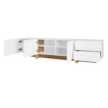 Comanlai 190cm TV Cabinet with 3 Doors and 2 Drawers,High-gloss TV Cabinet with Color-blocked Legs,Modern TV Stands,190×35×45cm