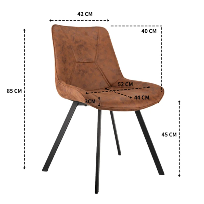 Eetkamerstoelen – Set van 2 - Stoelen – Zwarte Metalen Stoelen – Technologie-Stof – Ergonomisch – Max 120 Kg – Vuilafstotend - Bruin