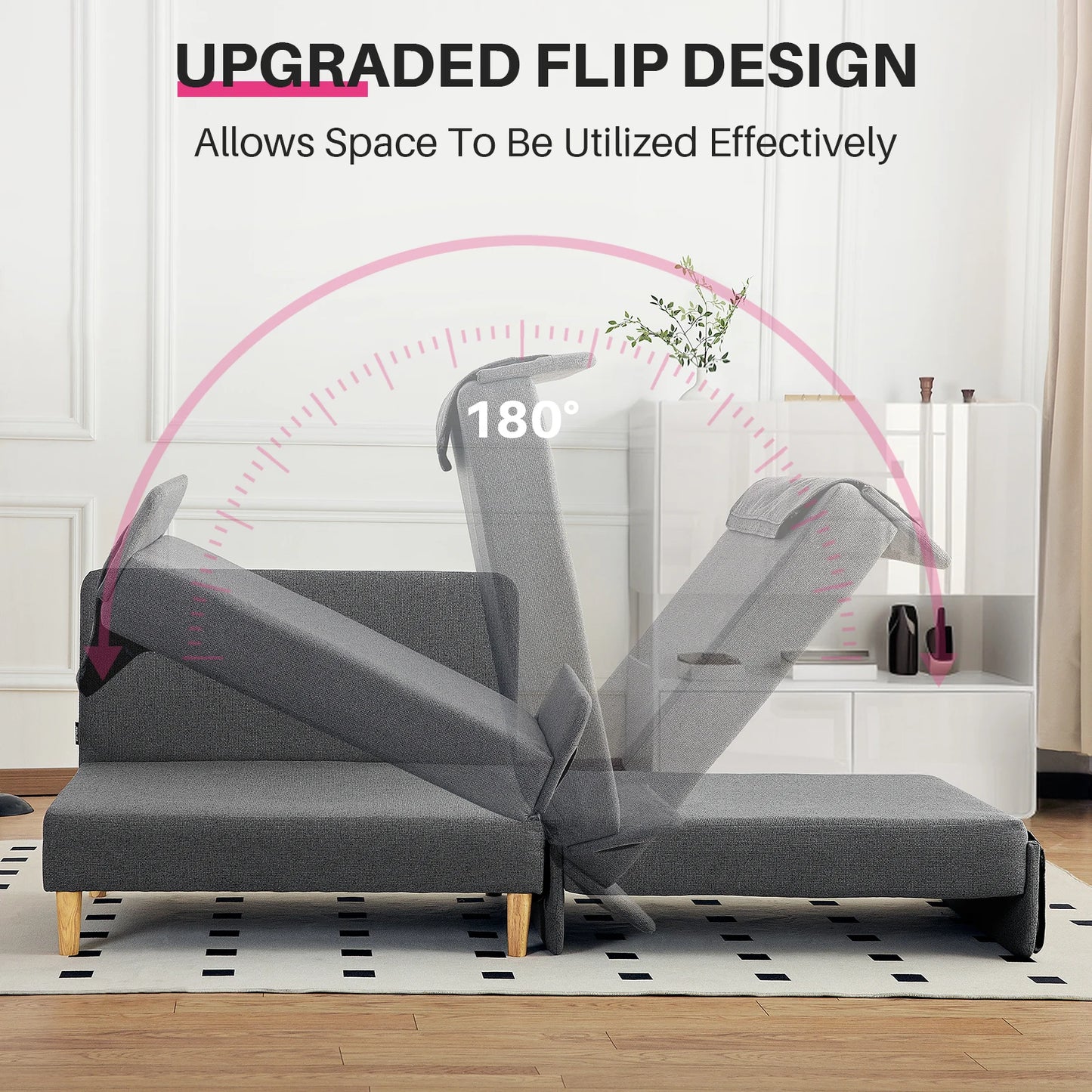 Slaapbank – Bedbank – Ligbank – Zetelbed – Compact Ontwerp – Stevig Houten Frame – Comfortabel Schuimkussen - Grijs - QUORE