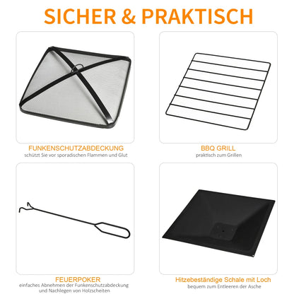 3-in-1 Haardkam - Vuurschaal – Buitenhaard – BBQ – Vuurkorf – Grillrooster – Stalen Constructie – Hitzebestendig - 76x76x47 cm