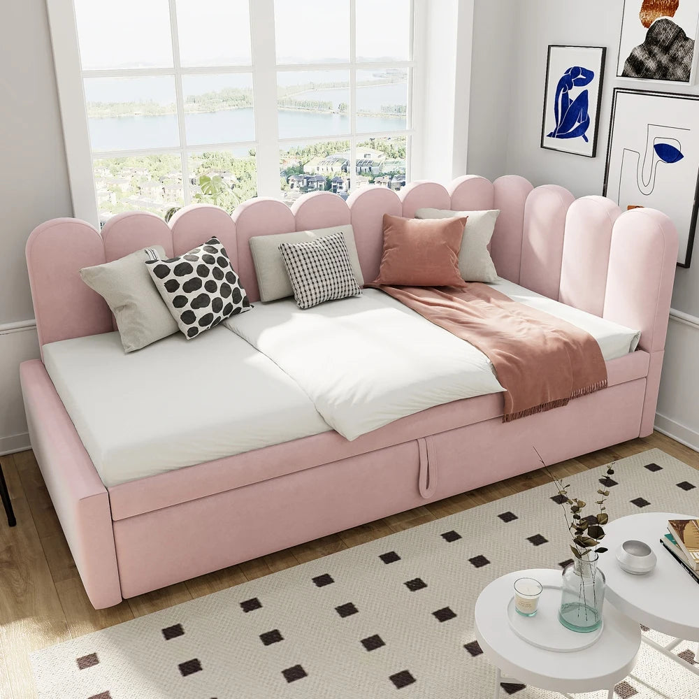Bankbed – Slaapbank – Bedbank – Logeerbed – Futonbank – 2-zits velvet bankbed – Ruimtebesparend ontwerp – Comfortabele 140x200 cm slaapfunctie