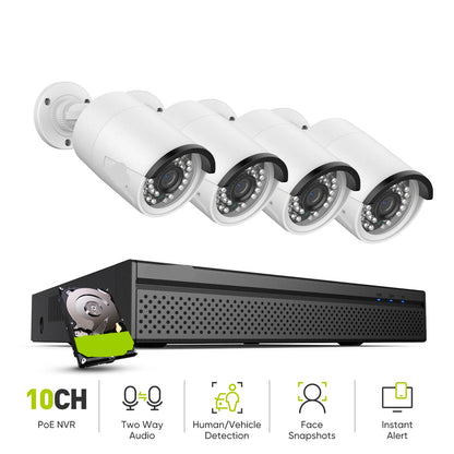Beveiligingscamera's - Camerabewaking - CCTV Camerasysteem - 4K 8MP Ultra HD POE - 8-Kanaals H.265+ NVR - Inclusief 8MP Beveiligingscamera’s – Tweeweg Audiofunctie – 2TB Geïntegreerde Opslag