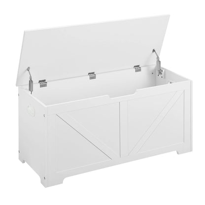 Tuinbox - Tuinkussenbox - Buitenkast - Tuinspullen - met Open Deksel - Luikontwerp - Stevig - Duurzaam - voor Tuin - Terras - Buiten - Hout - 100 x 47 x 40 cm - Wit - QUORE