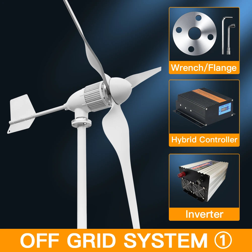 Windturbine – Horizontale Turbine – Windgenerator – Duurzame Energie – 5000W – Aluminium Behuizing - 24V - Off-grid Systeem 1 - QUORE