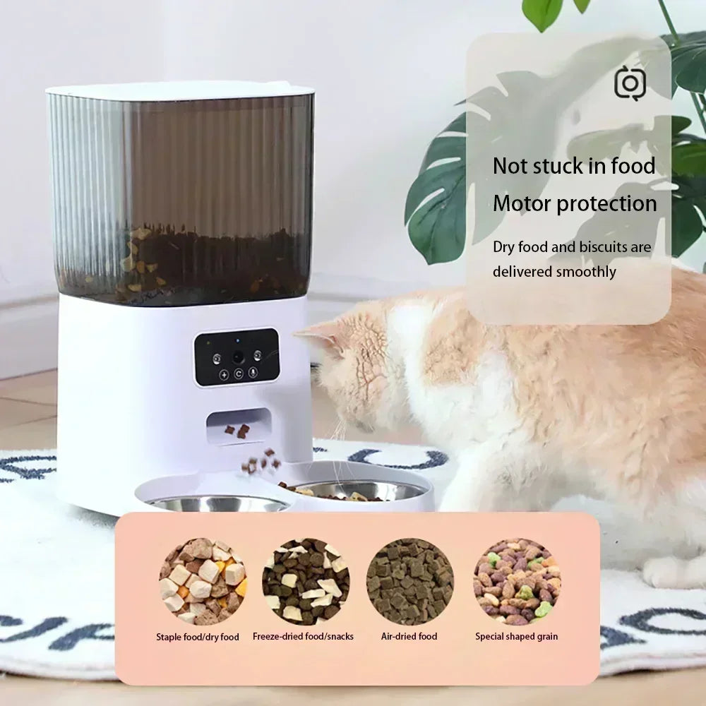 Automatische Voerautomaat - Automatische Voerbak - Slimme - Droogvoer Dispenser - met APP - 5L - LCD-scherm - voor Katten en Honden - Dubbele Kom