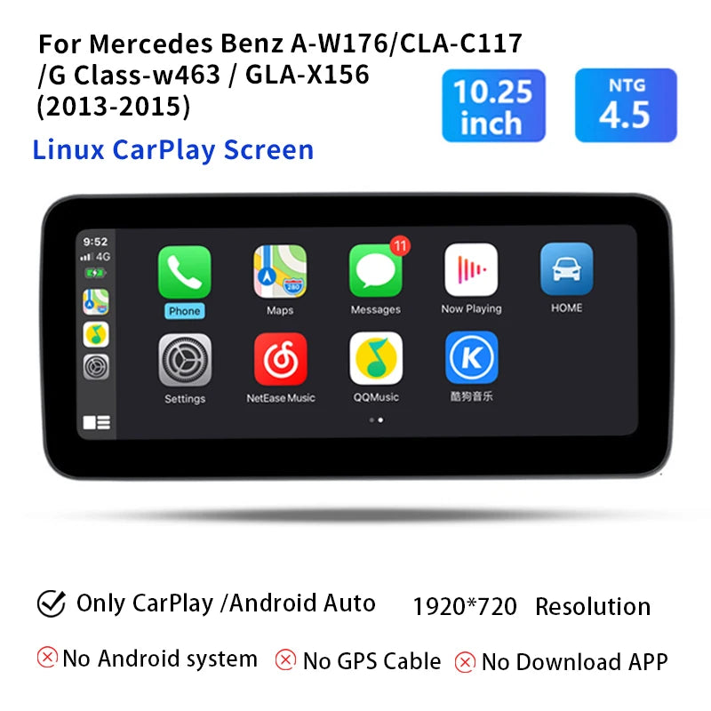 10,25" Multimedia Scherm – Autonavigatie Systeem – Touchscreen Display – Infotainment Unit – Android Navigatie – Linux 4.5 Variant – Qualcomm 665 Processor – Draadloze CarPlay & Android Auto