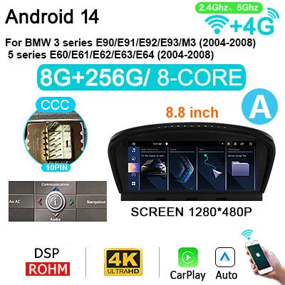 Autoradio BMW – Multimedia Speler – Navigatiesysteem – Touchscreen Radio – Android Auto Carplay – 8,8 Inch Scherm – Android 14 Besturingssysteem