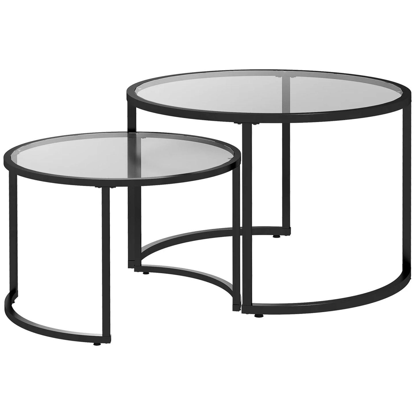 Salontafel Set – Tafel – Bijzettafel – Koffietafel – Woonkamertafel – Zwart Stalen Frame – Geharde Glazen Bladen – Stapelbaar – Ruimtebesparend