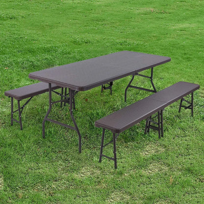 Inklapbaar Biertentset - Feesttentset - met Biertafel - Set van 2 Bierbanken - Tuinmeubelen - voor 8-10 personen - Ruimtebesparend - Weerbestendig - Robuust - voor Camping - Balkon - Buiten - Bruin
