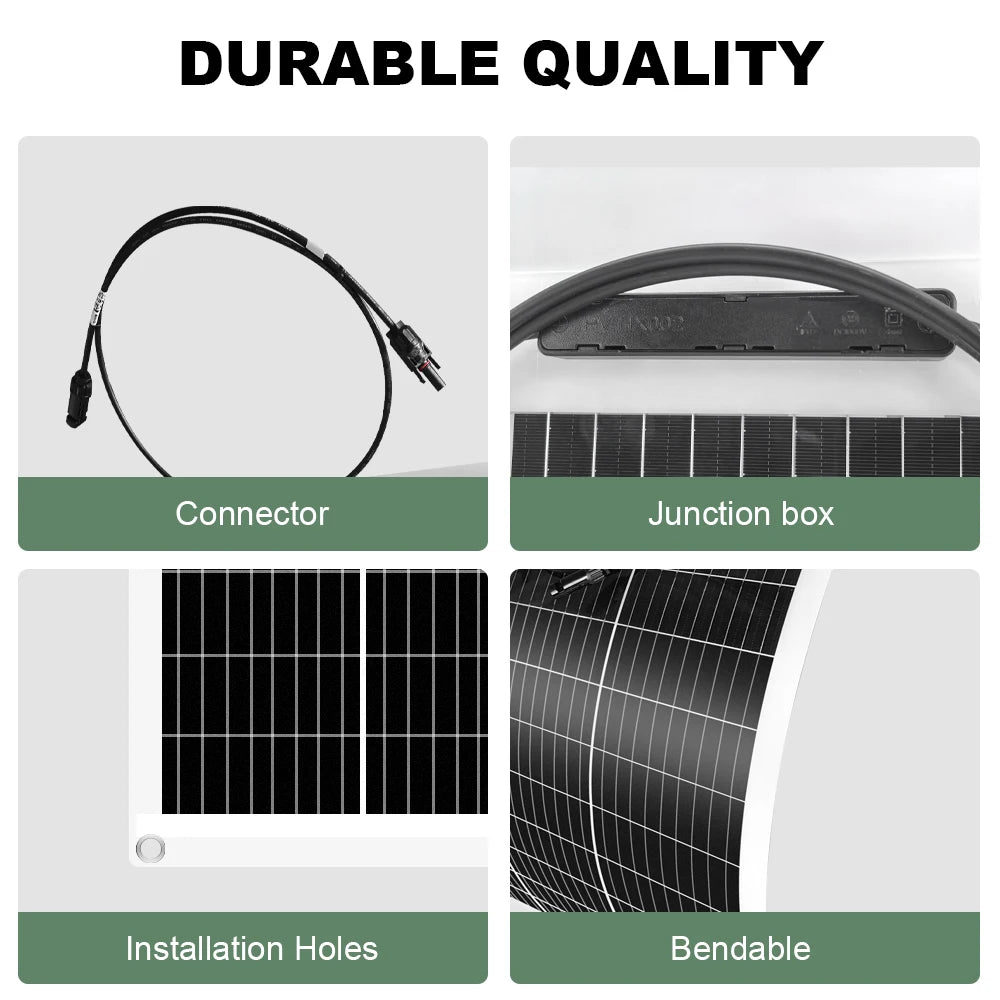 Zonnepanelen - Monokristallijne Zonnepaneel Kit - Flexibel - Zonne Energie - 100W - Waterdichte - voor Camping, RV & Off-grid Gebruik - QUORE