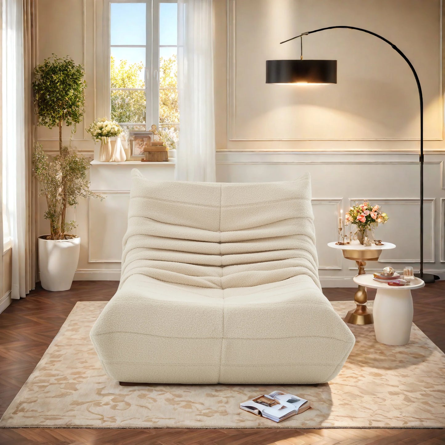 Vloerzitzak – Zitzak – Loungestoel – Poef – Bodemstoel – Beige – Teddyvelours – Ergonomisch Met High-Density Schuimvulling