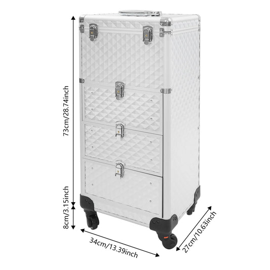 Salon Trolley – Make-up Trolley – Beauty Trolley – Opbergwagen – Kist Met Lades – Zilver – Duurzaam Aluminium – 3 Lades Met Slot