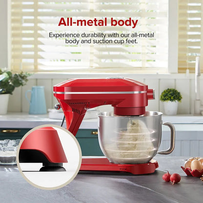 Keukenmixer – Standmixer – Mixmachine – Deegmixer – 7 Liter Roestvrijstalen Kom – 1800 Watt Motor - Rood