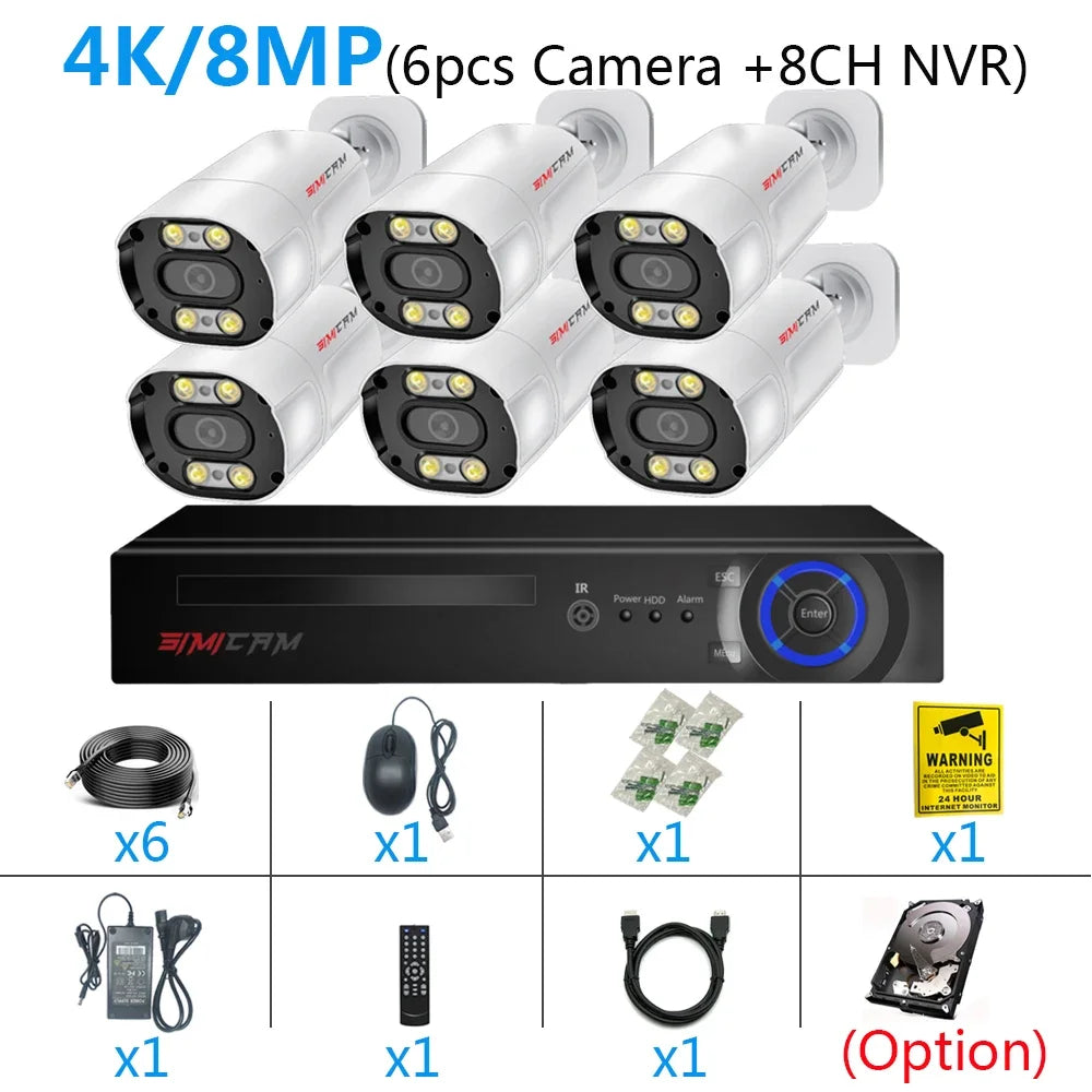4K Beveiligingscamera Set – CCTV Camera Systeem – IP Camera Kit – PoE Camera Set – Beveiligingscamera Systeem – 6x 8MP Metal Bullet Camera’s – Gezichtsdetectie & Tweezijdige Audio