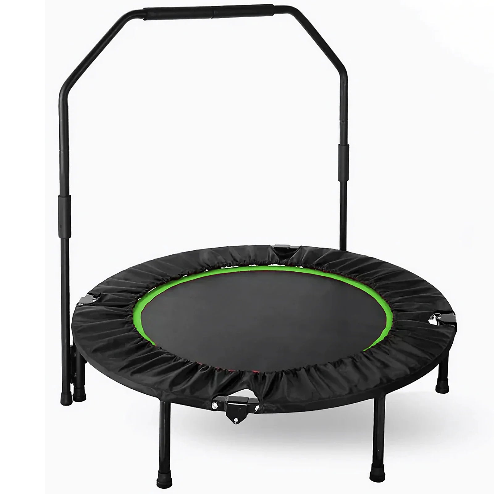 Fitness Trampoline - Mini Trampoline - Opvouwbaar Ontwerp - 40 Inch - Met Verstelbare Handgreep - Indoor Rebounder - Rubberen Antislip Voetjes - Voor Sport - Cardio Workout - Max 150 kg - Black en Groen - QUORE