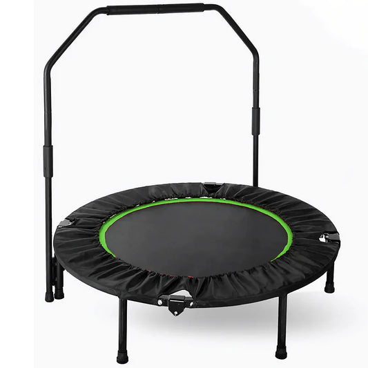 Fitness Trampoline - Mini Trampoline - Opvouwbaar Ontwerp - 40 Inch - Met Verstelbare Handgreep - Indoor Rebounder - Rubberen Antislip Voetjes - Voor Sport - Cardio Workout - Max 150 kg - Black en Groen - QUORE