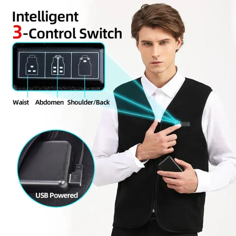 Heating Jacket - Heated Bodywarmer - Heated Clothing - 10 Areas Heated Vest - Heated Vest Unisex - Rechargeable - Self-Heating Vest - Fleece Thermal Vest - Size L - Black
