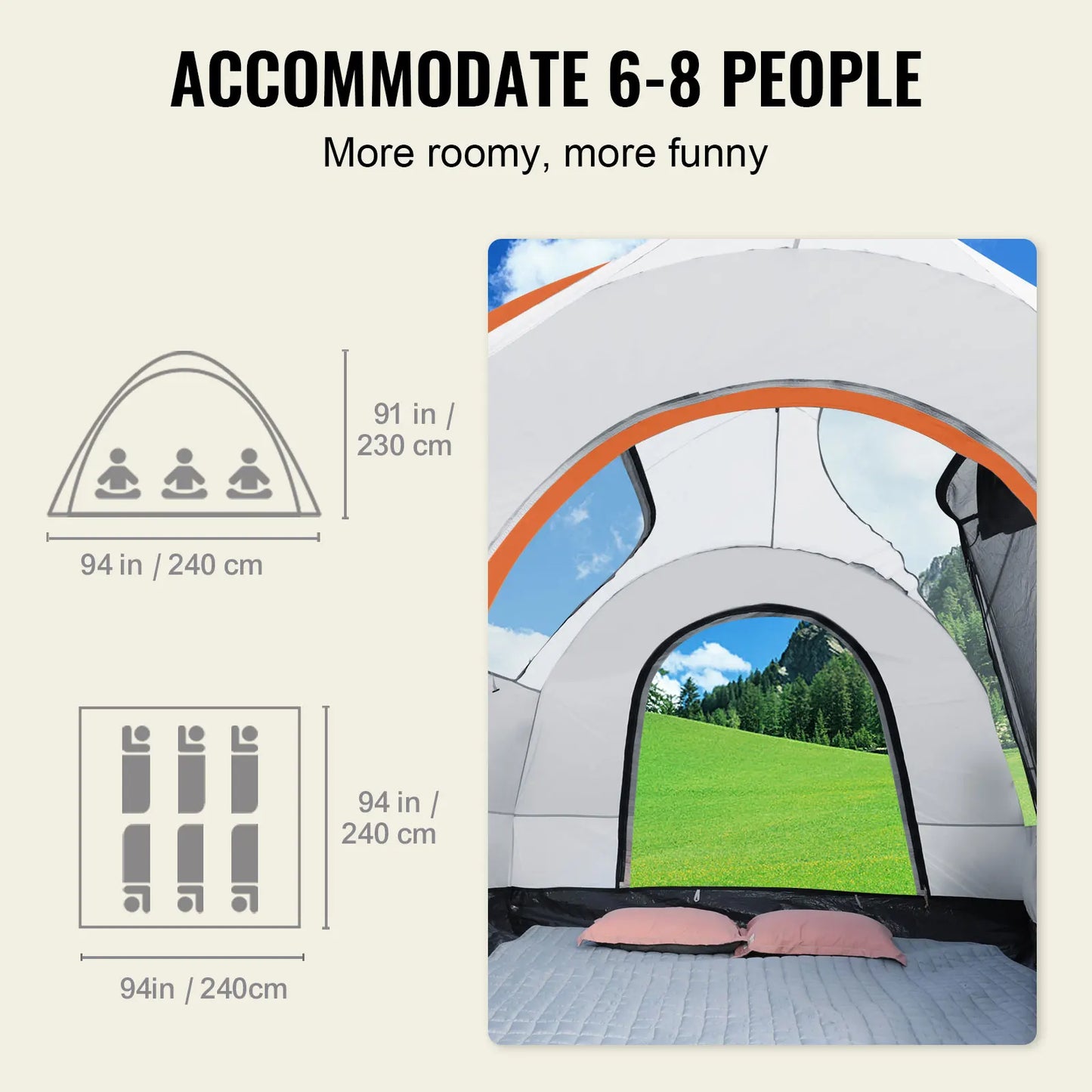 Camping Tent - Outdoor - Pop Up - 8"-8" SUV Tent - met Regenlaag PU2000mm - Dubbele Laa - 240 x 240 x 230 cm - voor 6-8 Personen