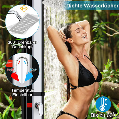 Solar Douche - Douchekraan - Douchepaneel - Camping Douche - Zonnedouche -  35L Solar Shower Kolom – Tuin en Strand Buiten Douche, Koud & Warm Water, Waterproof, Voor Zwembad en Tuin – Zwart - QUORE
