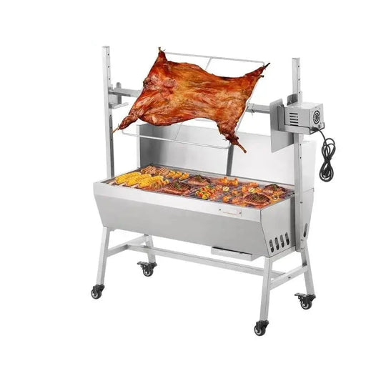 Electric BBQ Rotisserie Grill Kit - Grill Rotisserie Kit - 4RPM - Elektrische BBQ met Motor - RVS Automatische Grillset - Zeskantige Spitstang - Roestvrijstalen - 35inch met bord - BBQ heel Lamsvlees & Geit - Zilver - QUORE
